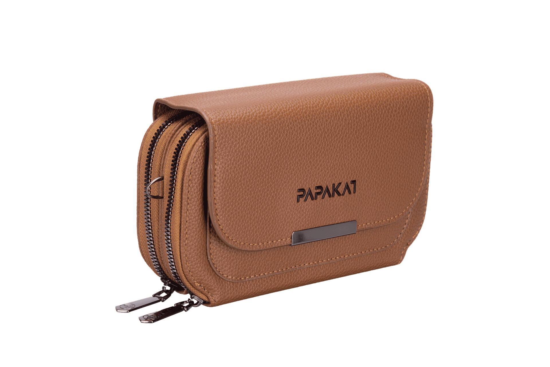 Multi-Zip Versatile Brown Crossbody Bag