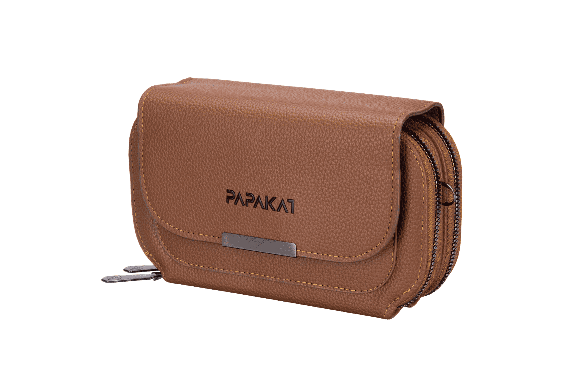 Multi-Zip Versatile Brown Crossbody Bag