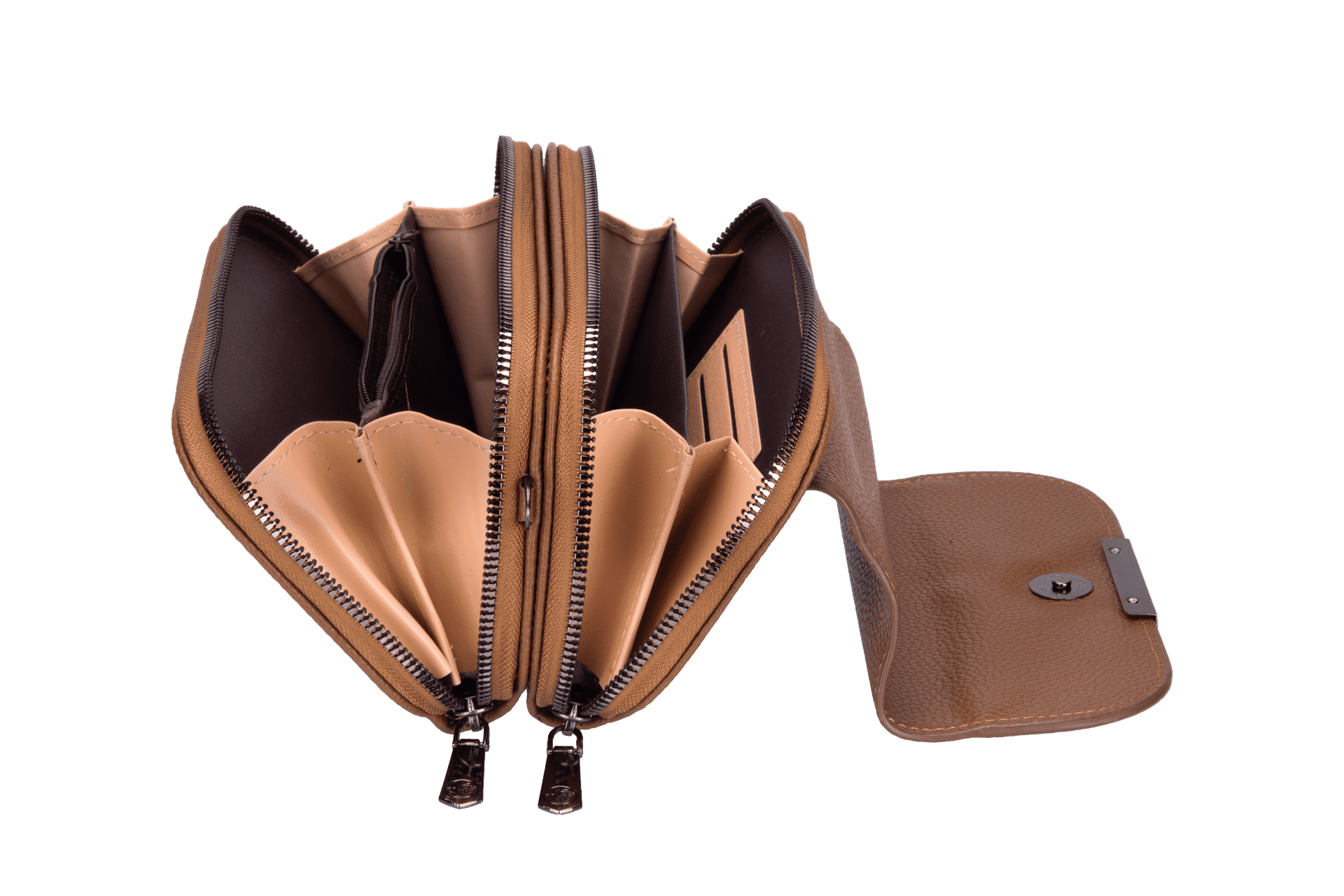 Multi-Zip Versatile Brown Crossbody Bag